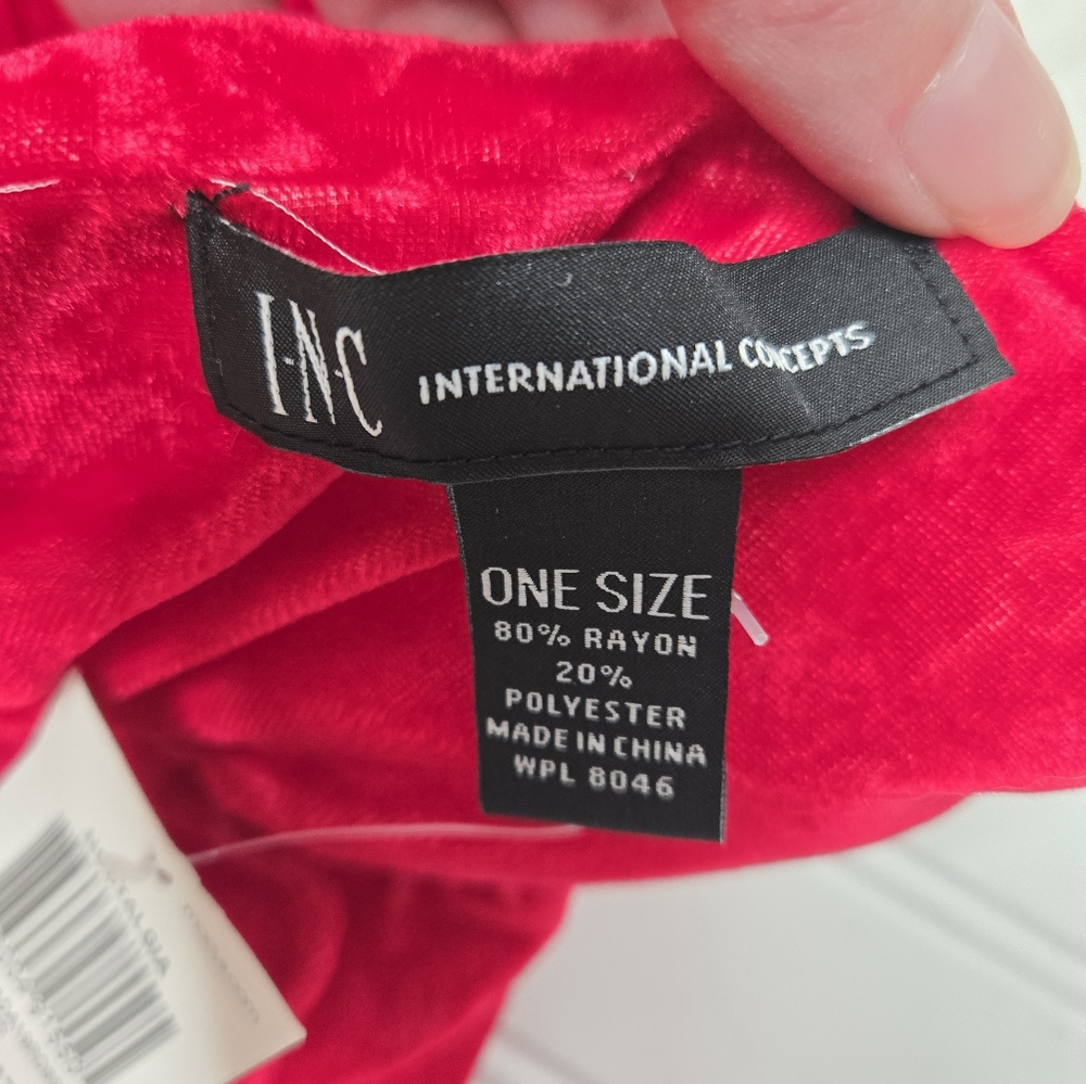 INC Nostalgia Red Ruched Velvet Scarf - Picture 4 of 8